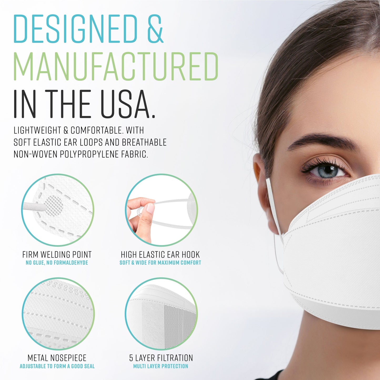 Breatheze by Sanctuary KN95 Face Masks Made in USA - 3D Style - White 200-pack