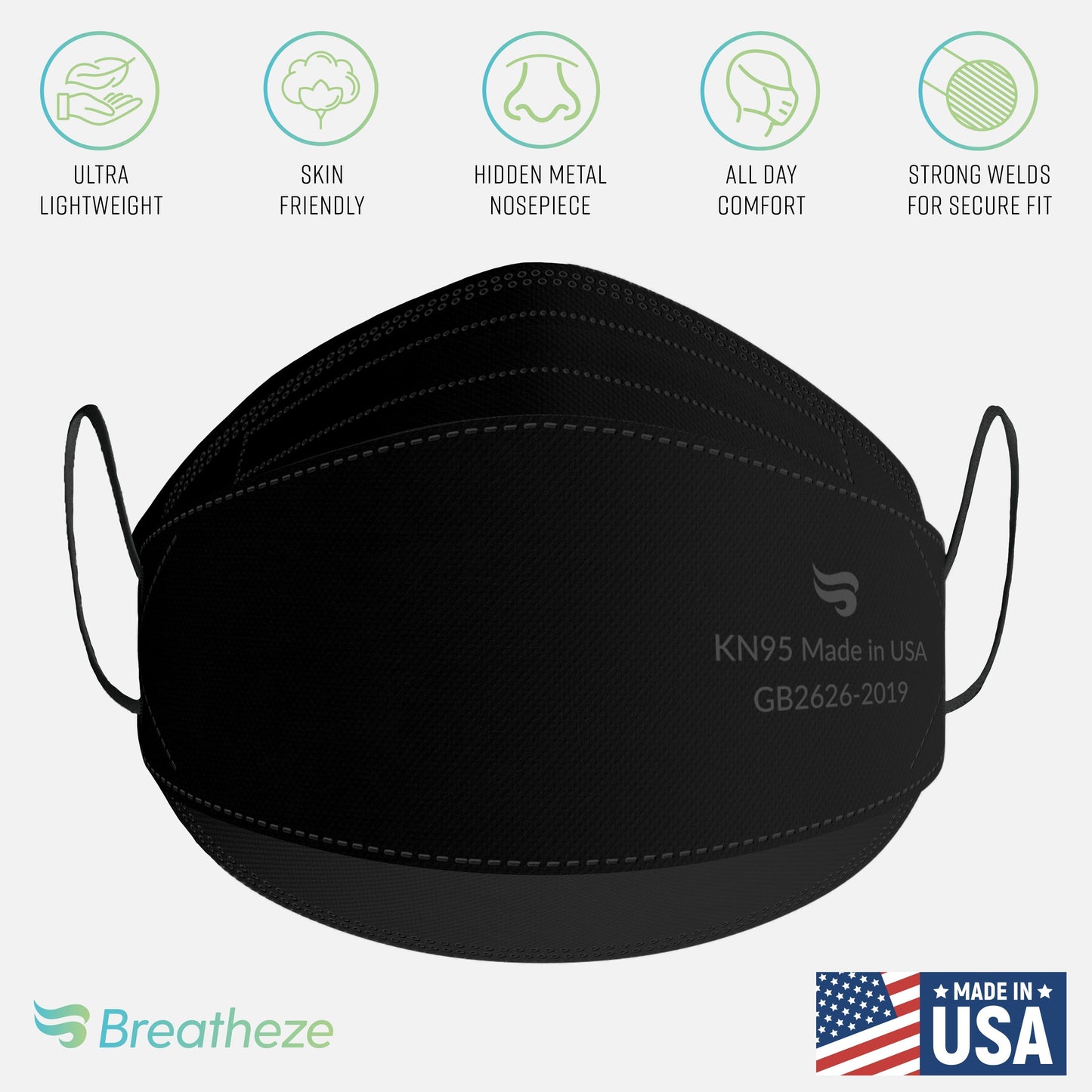 Breatheze by Sanctuary KN95 Face Masks Made in USA - 3D Style - White 200-pack