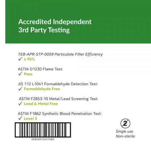 4-Ply, Medical Isolation Mask, ASTM Level 3 Fluid Resistance